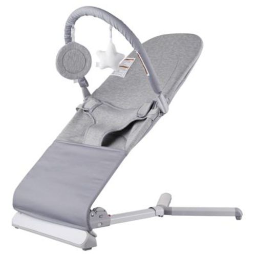 VEVOR Baby Bouncer, Folding Bouncer Seat for Babies 0-9 Months, Newborn Bouncer Chair with 2 Reclining Angles & Rotatable Toy Bar, Light Gray