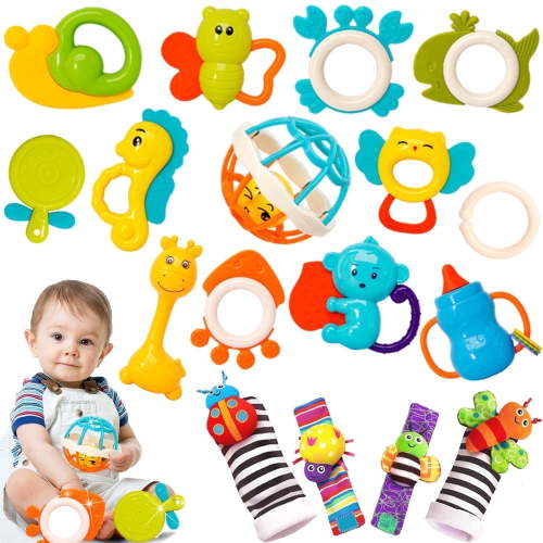 Suorfoxs Baby Rattles Toys for Infants, 17PCS Baby Teethers and Wrist Rattles for 0-12 Months