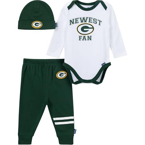 Gerber NFL Baby Boys 3 Piece Onesie Bodysuit, Active Pant and Cap Set