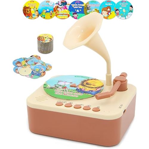 Kids Gramophone with 96 Learning Cards, Kids Storytelling Toys and Toddler Music Player, Kids Record Player Ages 3+