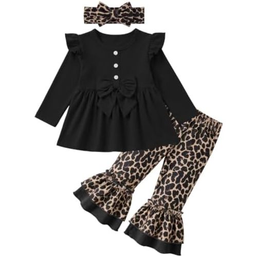AMAWMW Toddler Baby Girl Clothes Ruffle Top Floral Flare Pants Fall Outfits
