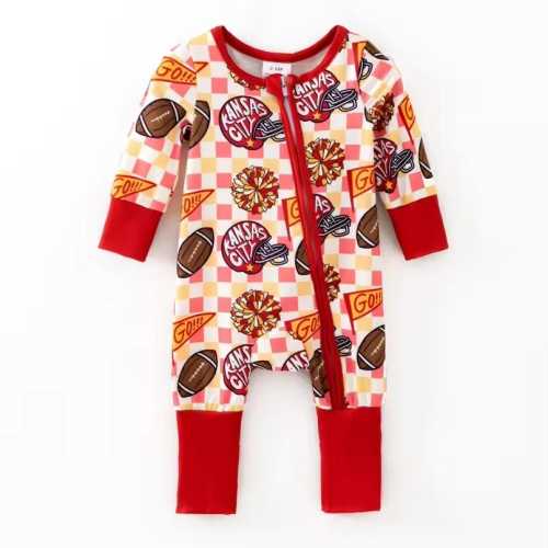 Custom KC Chiefs Baby Romper | Buttery Soft Infant Outfit | KC Chiefs Baby Clothes with Convertible Foot & Hand Covers