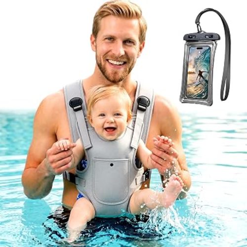 Neoprene Water Baby Carrier for Newborn to Toddler with Phone Case, Grey