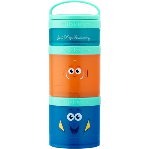 Whiskware Disney Pixar Stackable Snack Containers for Kids, 3 Stackable Snack Cups for School and Travel, Finding Nemo with Nemo and Dory