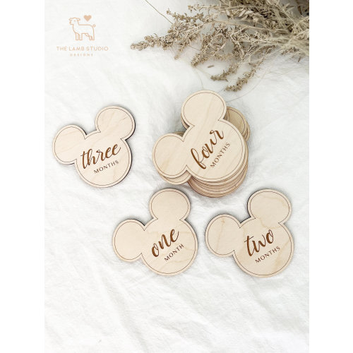Mickey Mouse Milestone Cards | Wooden Hello World | Baby Shower Gift | Newborn Photo Props | First Milestone Markers | Birth Announcement