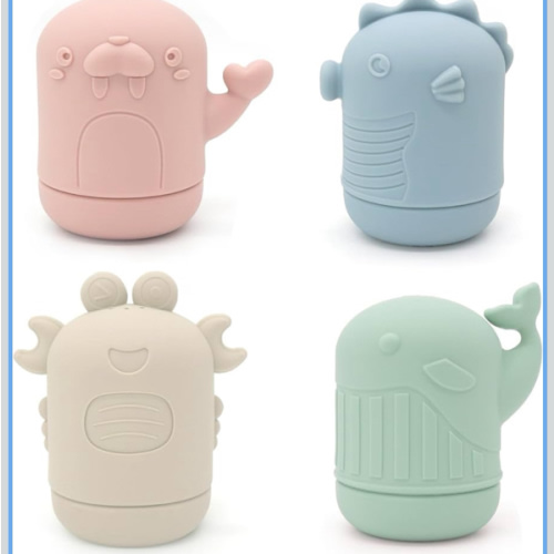 Ginbear Silicone Baby Bath Toys, Non-Toxic Mold Free Infant Squirty Bathtub Toys for Toddlers 6 Months+, Pack of 4 (Marine)