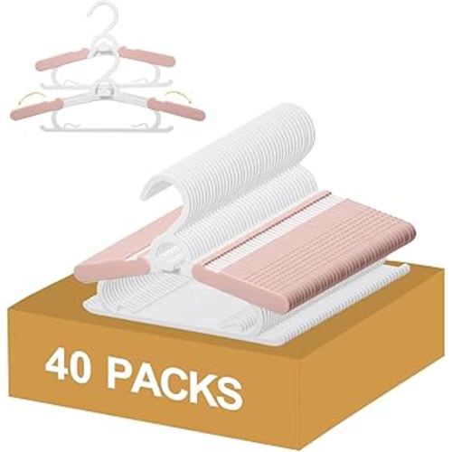 40 Pack Baby Clothes Hangers, 11-15" Adjustable Non-Slip Thickened Kid Hangers for Nursery Closet Toddlers Infant Children to Teenager (Pink)