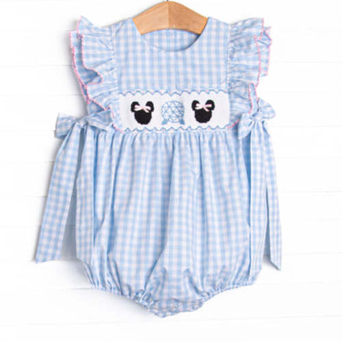 Amusement Park Mouse Smocked Side Tie Bubble, Blue – Stitchy Fish