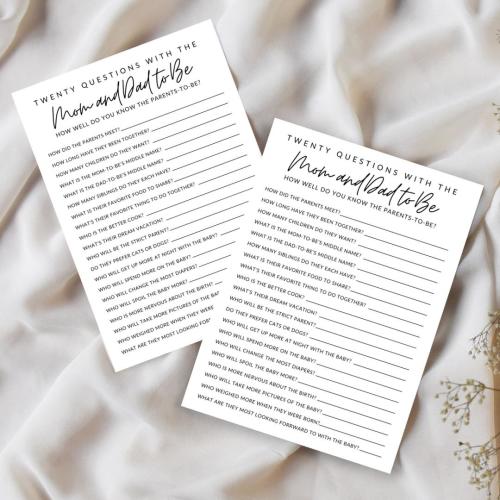 Twenty Questions With the Mom and Dad to Be Baby Shower Game | Baby Shower Activity | Baby Shower Editable Template | Digital Download