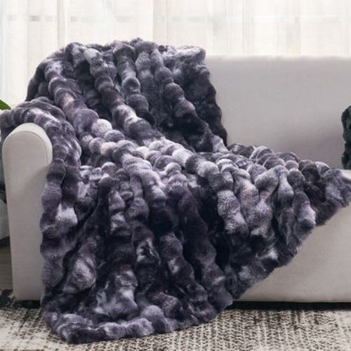 Ultra-Soft Bubble Faux Fur Throw Blanket Luxury Dual-Sided Rabbit Fur Blanket for Couch, Bed, Gift