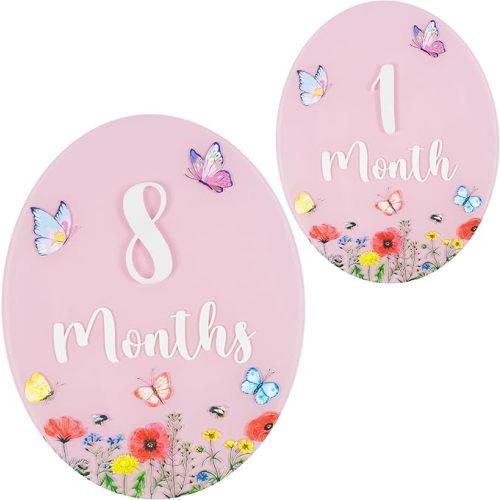 Baby Monthly Milestone Sign,1-12 Monthly Baby Milestone, Month Milestone Baby Girl, Baby Months Milestone, Newborn Photography Props Double-Sided (B12)