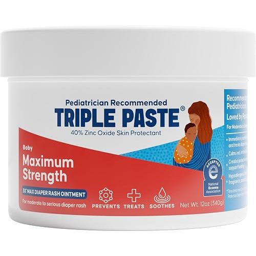Triple Paste 3X Max Zinc Oxide Diaper Rash Ointment, 12oz Jar – Maximum Strength Diaper Cream for Sensitive Skin