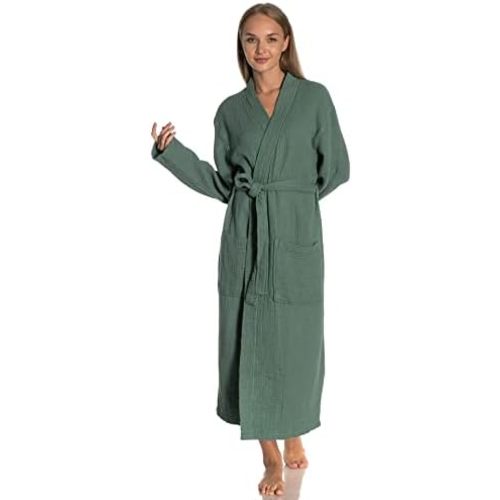 Muslin Unisex Bathrobe Women & Men, 100% Cotton Kimono Lightweight Robe | Long Robes Soft, Absorbent, Spa robes