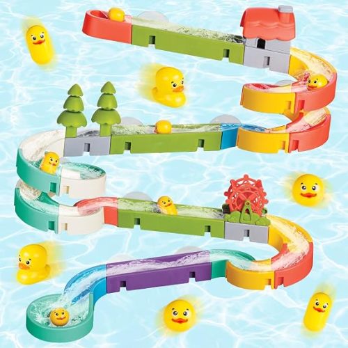 SOCBTNSO DIY Duck Slide Bath Toy Building Kit | 51 PCS for Bathtub Time, Birthday Gift for Toddler 3+ Year Old and Kids 4-8