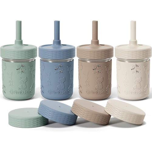 Fimibuke Toddler Cups Spill Proof, 8 OZ Stainless Steel Sippy Cups for Kids