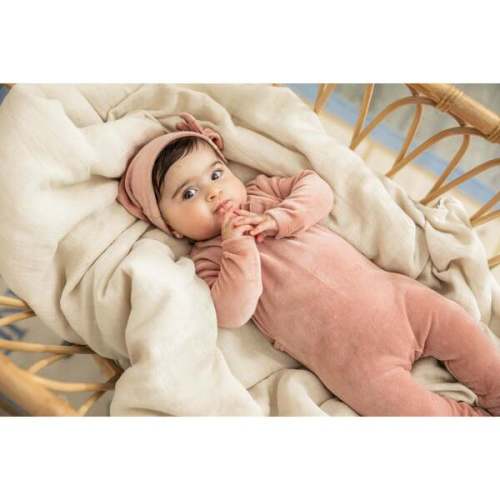 Bow Stitch Velour Onesie with Hat Rose - Bebe Bella | Maisonette