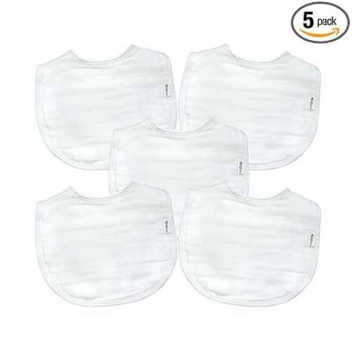 green sprouts Muslin Bibs Made from Organic Cotton| 4 Absorbent Layers Protect from sniffles, Drips, & drools | 100% Organic Cotton Muslin, Adjustable snap Closure, Machine Washable,5 Count