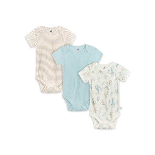 Just Born Baby Boy Short Sleeve Bodysuits, 3-Pack (0/3-6/9 Months)