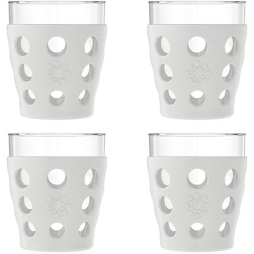 Lifefactory 10-Ounce Beverage Glasses with Protective Silicone Sleeves, 4-Pack, Stone Gray