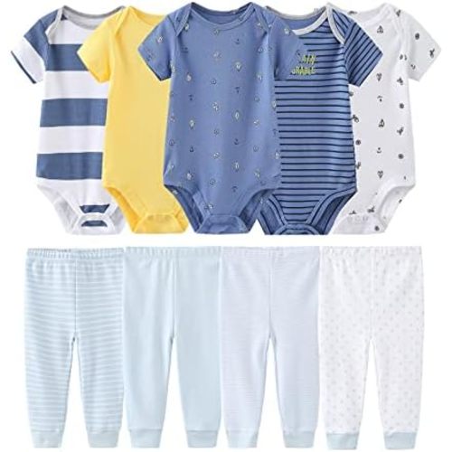 Newborn Baby Clothes Set - Short Sleeve Baby Boy Pants & Girl Bodysuits - Layette Sets