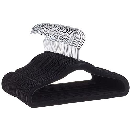 Amazon Basics Kids Velvet, Non-Slip Clothes Hangers for Infant and Toddler, 11.6 in (for baby clothes), Pack of 50, Black