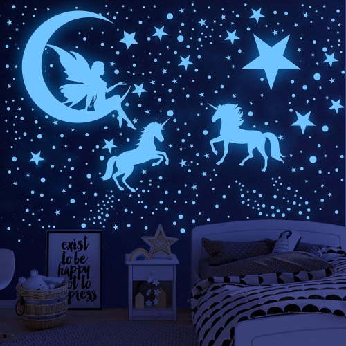 Neasyth Glow in The Dark Stars for Ceiling, 915 Pcs Unicorn Wall Stickers for Nursery Bedroom Decor