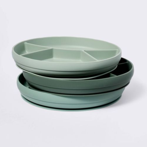 Silicone Suction Divided Plates - 3pk - Green - Cloud Island™