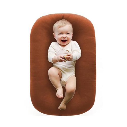 100% Cotton Baby Lounger for Newborn 0-24 Months(Coffee) | Soft Cotton Fabric,Portable Tummy time mat,Infant Floor Seat & Loungers,Baby Essentials Shower Gifts for Home and Travel