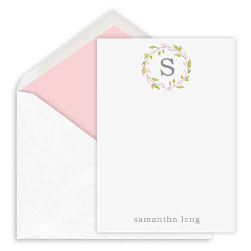 Personalized Floral Initial Wreath Petite Flat Note Cards