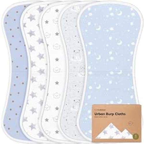 Organic Burp Cloths Baby Boy & Girl - 5-Pack Super Absorbent Cotton Burping Cloths for Babies, Soft & Plush Newborn Spit Up Rags, Infant Towels for Milk Spit Up, Unisex, Large 21" x 10"(Constellation)