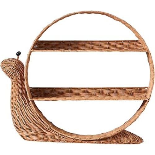 ZYFAB Cute Snail-Shaped Woven Wall Shelf, Handmade Rattan Hanging Storage Rack for Bedroom Living Room Decor Boho Wall-Mounted Storage Organizer for Small Items,A