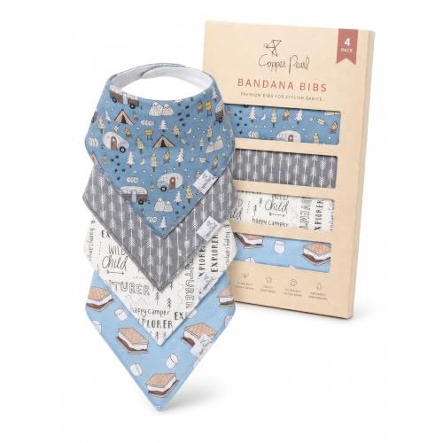 Copper Pearl Baby Bibs 4 Pack, Printed Bandana Drool Bibs for Baby Girl & Boy, Soft Cotton Drooling Teething Bibs