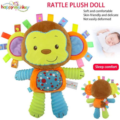 Dsseng Baby Tags Toy, Monkey/Tlephant Taggie Security Blanket Elephant Stuffed Toy, Baby Plush Sensory Tag Toy with Ribbons & Rattle,Baby Gifts for Newborns,Infant