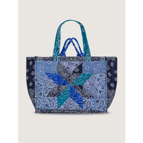 Quilted Maxi Cabas Tote - PATCHWORK - Chambray / Navy