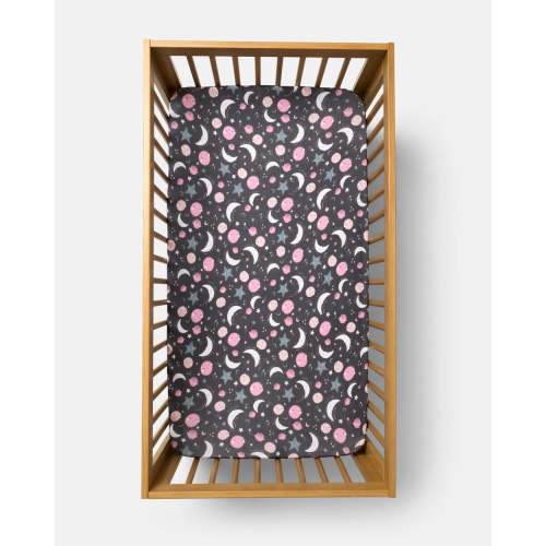 Pink To the Moon & Back Fitted Crib Sheet