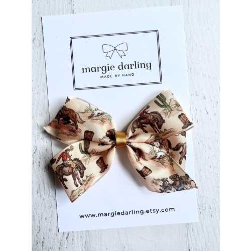 cowboy western 5” hair bow, newborn headband, hair bow for girls, toddler bows, satin ribbon bow