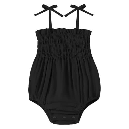 NARPLO Baby Girl Romper Summer Toddler Baby Girl Clothes Sleeveless Smocked Bodysuit Infant Bow Shoulder One-piece Jumpsuit