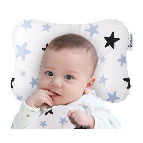 Soft Hypoallergenic Baby Head & Neck Support Organic Cotton Cover Machine Washable (Star Blue)