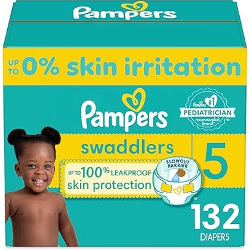 Pampers Swaddlers Diapers - Size 5, One Month Supply (132 Count), Ultra Soft Disposable Baby Diapers