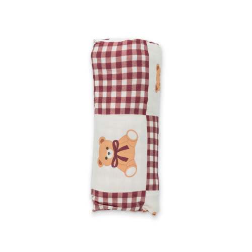 Teddy Bear Gingham Bamboo Stretchy – Soft & Breathable Newborn Baby Blanket by Ellie Sue