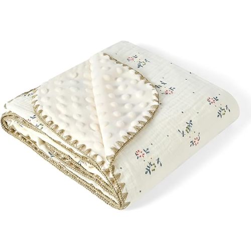 Baby Blanket Double Layer Cotton 40 x 40 Soft Receiving Blanket with Pattern Machine Washable Retro Flower