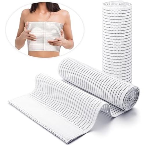 Geiserailie 2 Pcs Breast Binder Chest Compression Wrap, White, Large
