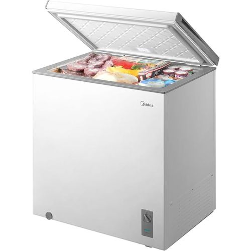 Midea MERC07C4BAWW Chest Freezer, 7.0 Cubic Feet Freezer With Removable Basket, Interior LED Light, Adjustable Temperature, For Kitchen Apartment Office, White