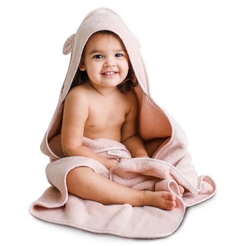 Natemia Hooded Baby Bath Towel - 100% Organic Cotton Baby Towels for Newborns, Toddlers, Boys, Girls - Soft Absorbent 450 GSM - Gentle on Sensitive Skin - Baby Shower Registry Gift (35" x 35")