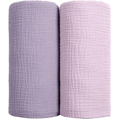 lulumoon Muslin Swaddle Blanket Baby - Cotton Swaddling Blanket Soft Baby Receiving Blanket Neutral 2Pack(Purple)
