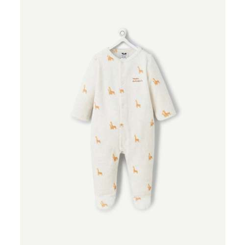 Pyjama effet velours écru avec imprimé girafe