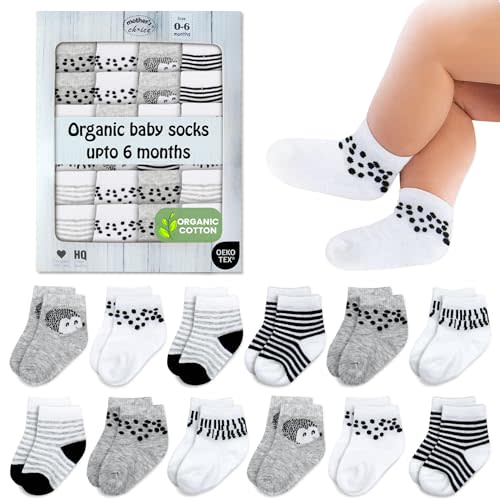 Mother's Choice Organic Cotton Baby Socks 0-6 Months - 12 pairs Unisex, Soft and Cozy Infant Socks, Gentle Newborn Socks for Boys & Girls, Daily Use, Newborn Gift And Infant Comfort