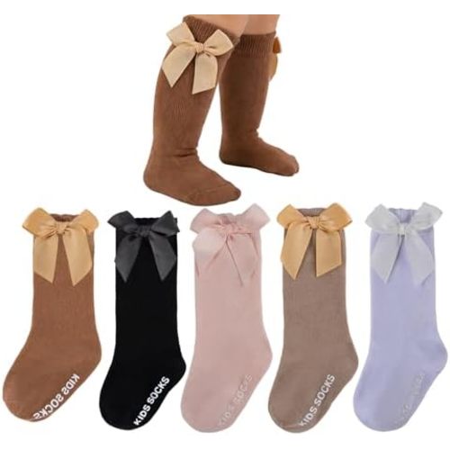 Baby Girl Non Slip Knee High Socks Cotton Ruffle Bow Infant Toddler Long Stockings Infant Knee High Socks Baby