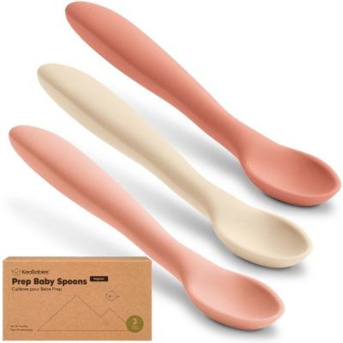 KeaBabies Prep Baby Spoons, Silicone Baby Utensils for Self Feeding 6-24 Months, All Stages Baby Feeding Set, BLW Toddler Spoons (Roseate)
