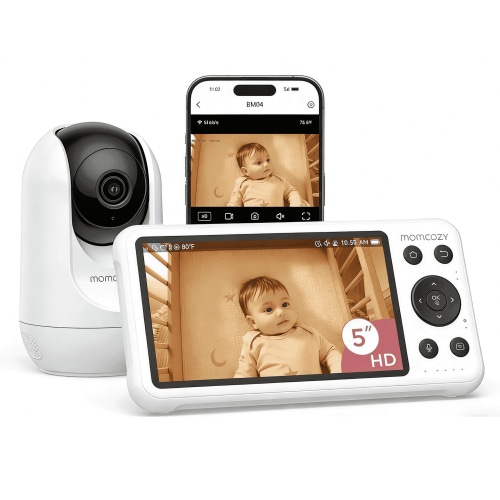 Momcozy 5" WiFi Baby Monitor with HD Camera, Two-Way Audio, 4X Zoom, Motion and Cry Detection, Safe Zone, Clear Night Vision, Photo and Video Recording